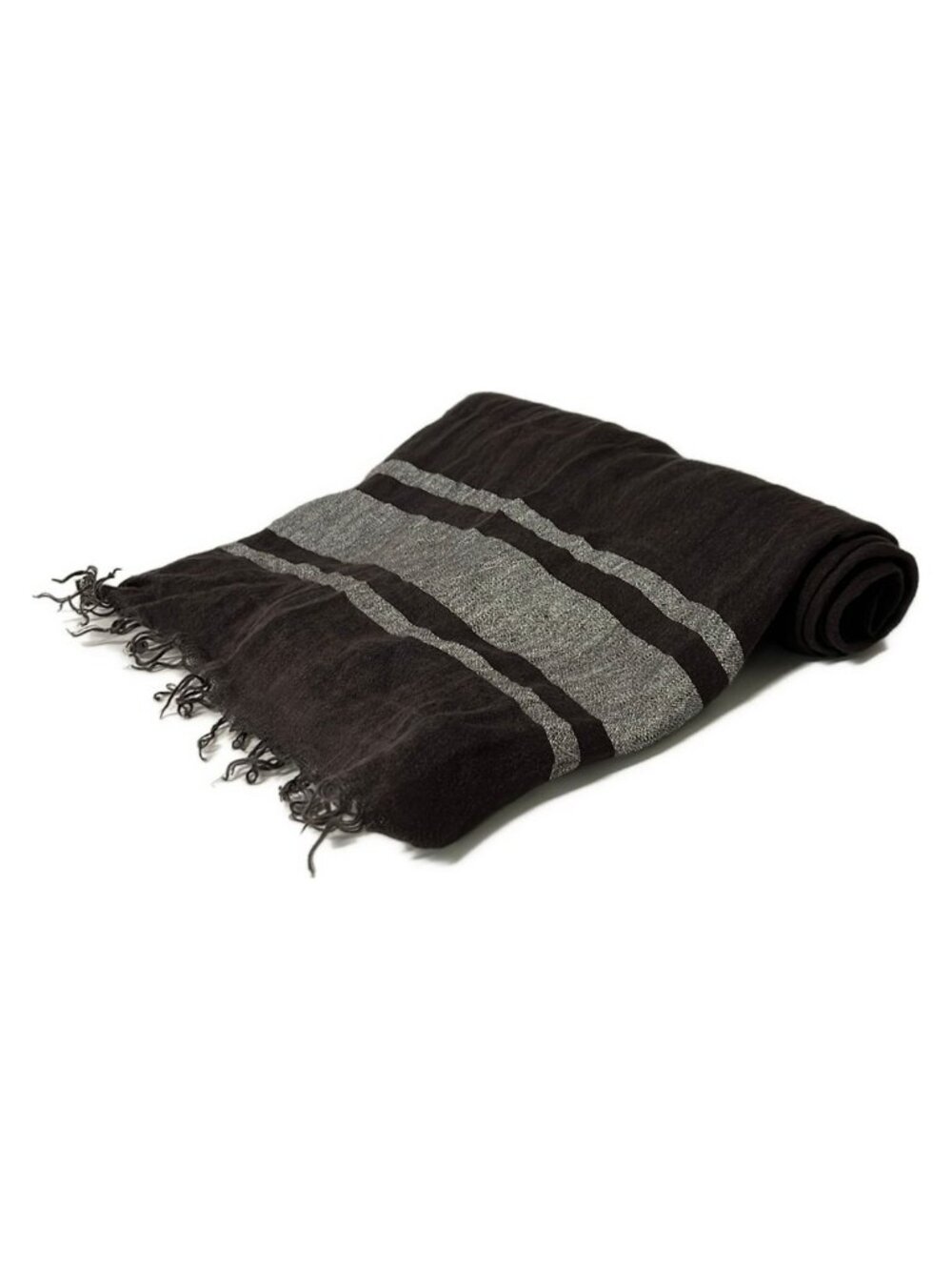 Gucci Shawl Dark Brown Border Cotton Linen Scarf
